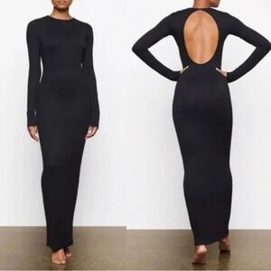 SKIMS Black Backless Long Sleeve Dress